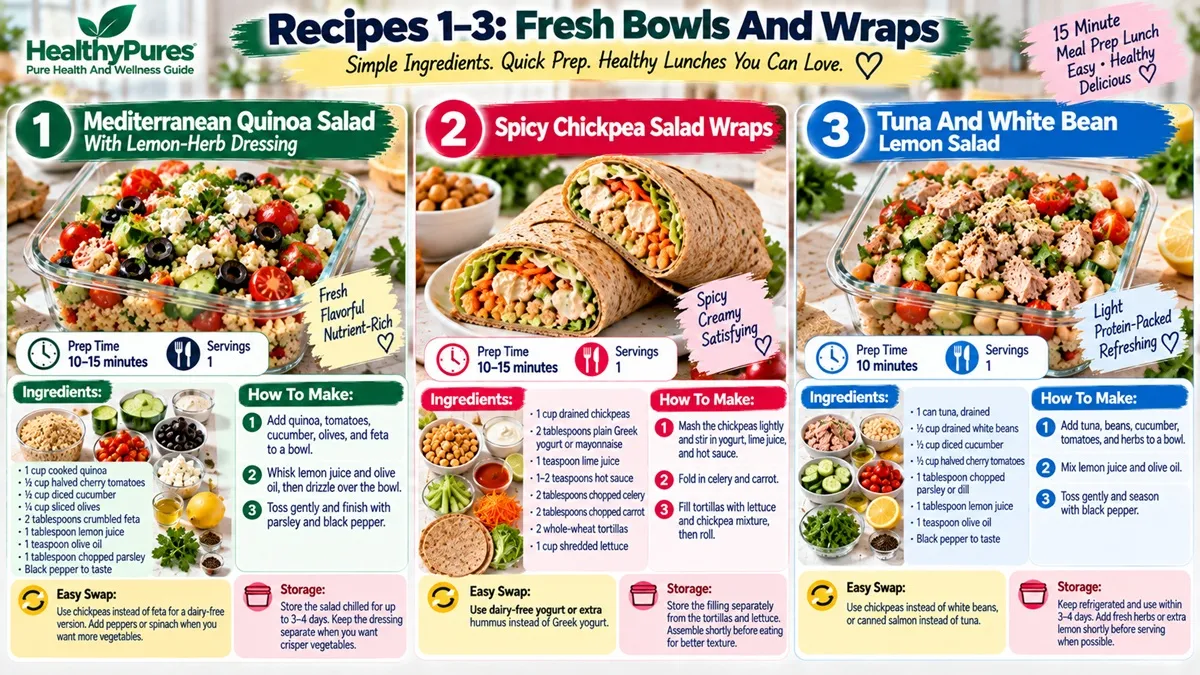 7 Genius 15 Minute Meal Prep Lunch Recipes For Busy People 5 Recipes 1–3 Fresh Bowls And Wraps