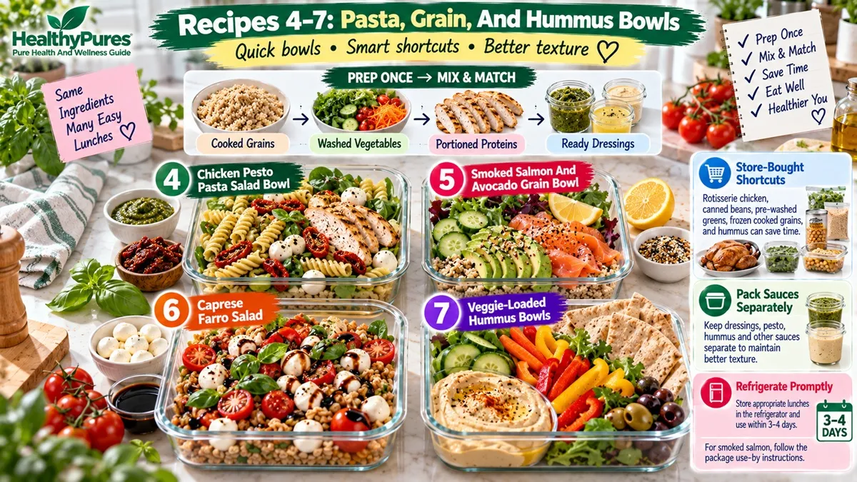 7 Genius 15 Minute Meal Prep Lunch Recipes For Busy People 6 Recipes 4–7 Pasta, Grain, And Hummus Bowls