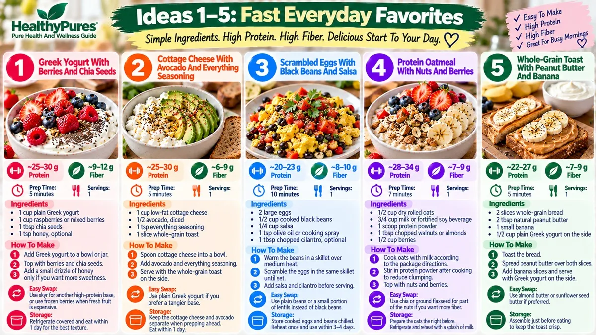 High Protein High Fiber Breakfast Ideas: 15 Easy Options 5 Ideas 1–5 Fast Everyday Favorites